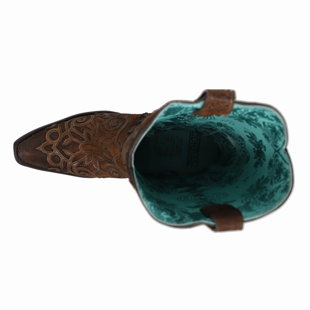 Chocolate Lamb Tooled Inlay Snip Toe Cowboy Boots Breathable Active Nomad