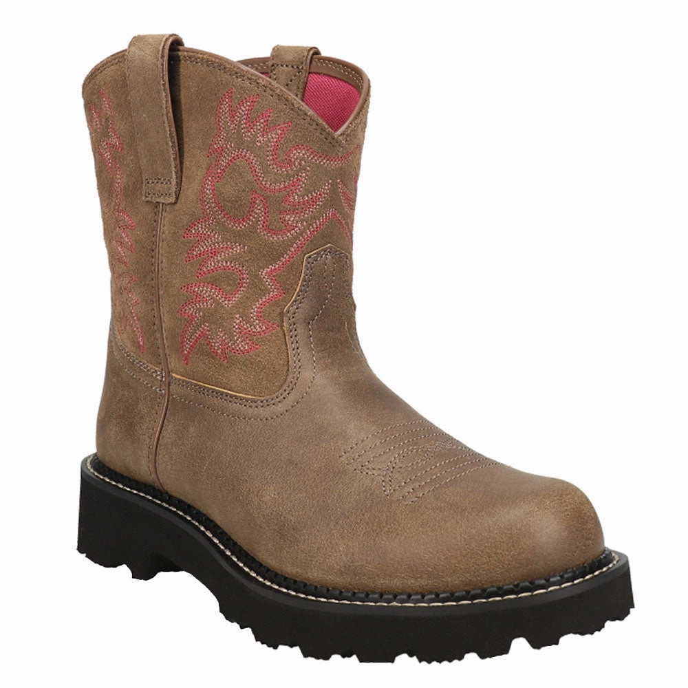 Fatbaby Embroidered Round Toe Pull On Boots Industrial Site Neutral Style