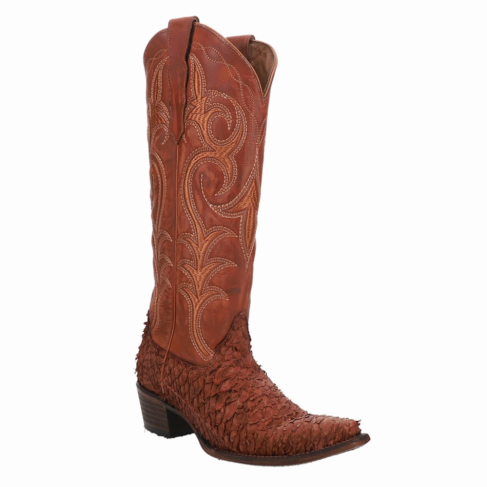 Soft Leather Fish Embroidered Snip Toe Cowboy Boots