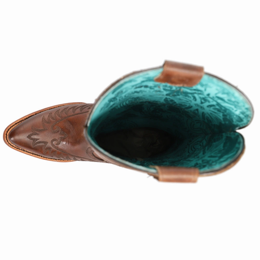 Handcrafted Stitching Cognac Embroidered Snip Toe Cowboy Boots