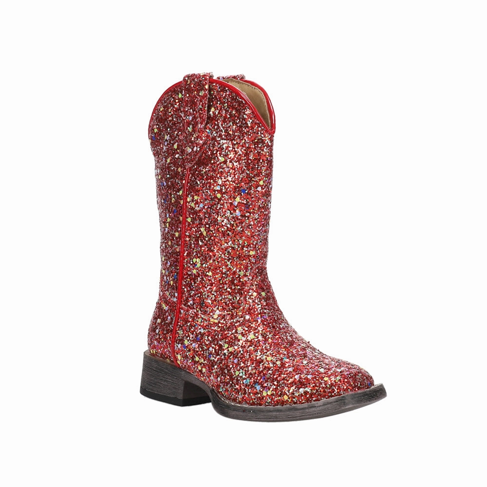 Athletic Edge Glitter Galore Square Toe Pull On Cowboy Boots (Little Kid)