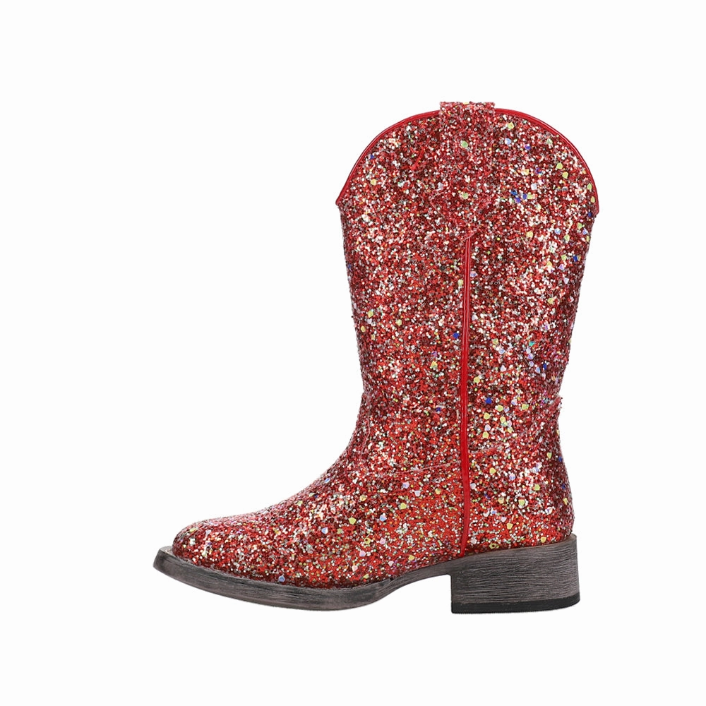 Glitter Galore Square Toe Pull On Cowboy Boots (Little Kid) Waterproof River Crossing Casual Footwear