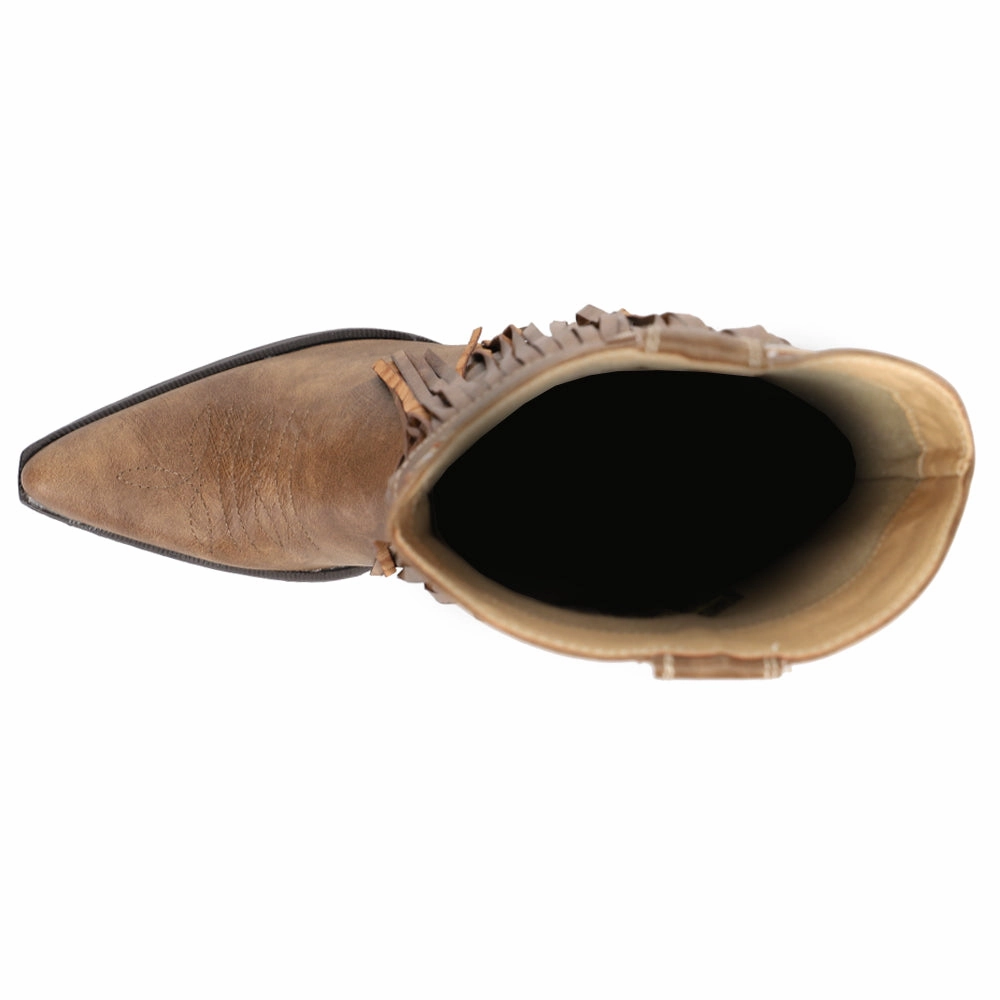 Fringes Snip Toe Cowboy Boots Adjustable Fastening
