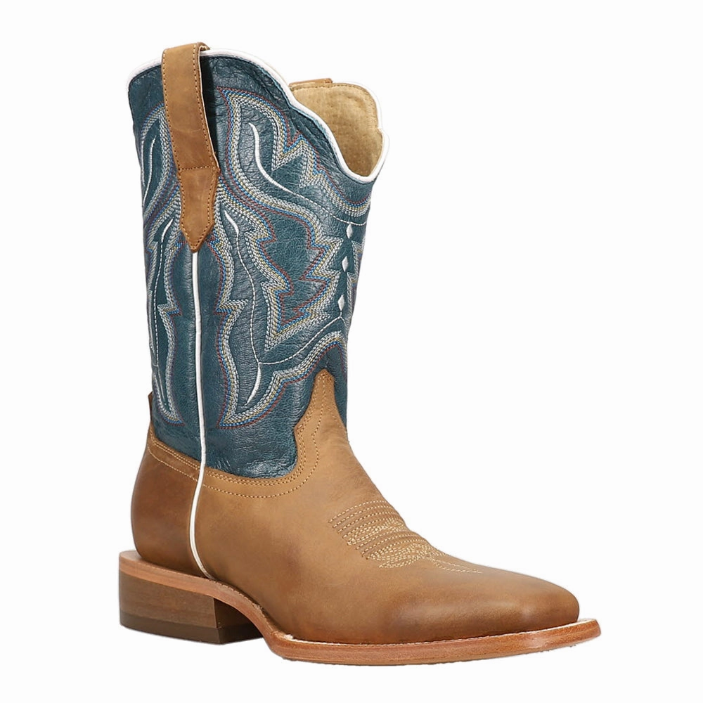 Shock   Absorbing Goat Embroidered Wide Square Toe Cowboy Boots