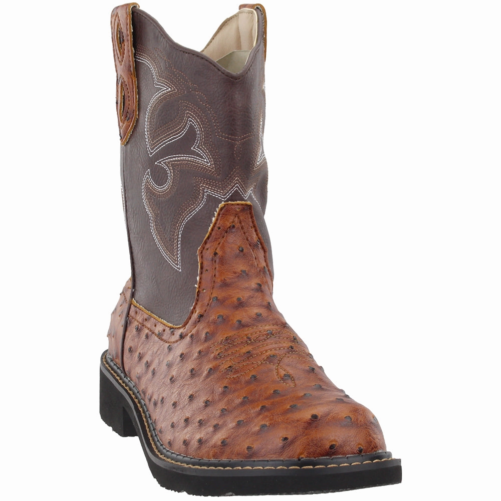 Chunk Rider Ostrich Embroidery Round Toe Cowboy Boots Everyday Protection
