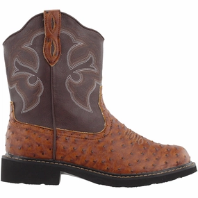 Rugged Protection Chunk Rider Ostrich Embroidery Round Toe Cowboy Boots