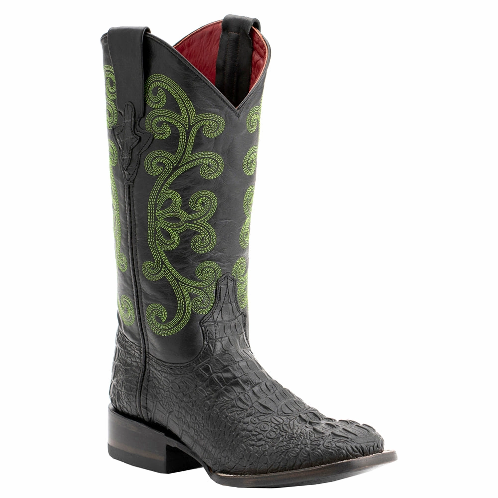 Stampede Croco Print Square Toe Cowboy Boots Functional Build Grippy Outsole Snowy Path