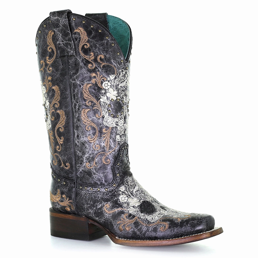 Light Step Supportive Fit Floral Embroidered Studded Snip Toe Cowboy Boots