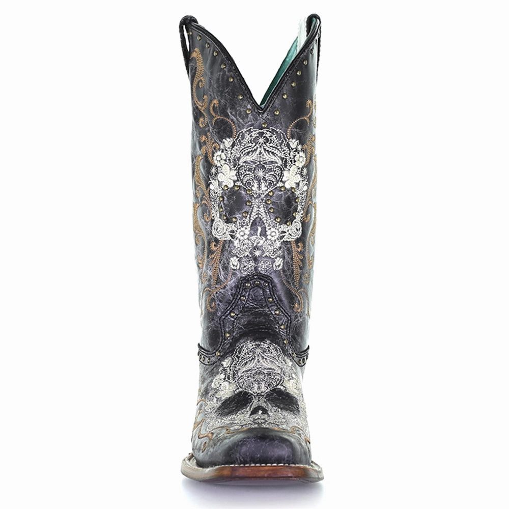 Floral Embroidered Studded Snip Toe Cowboy Boots High Traction Mountain Climber Dynamic Flex Zones
