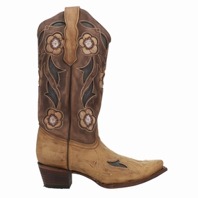 Low Profile Snowy Path Universal Style Floral Embroidered Tooled Inlay Snip Toe Cowboy Boots