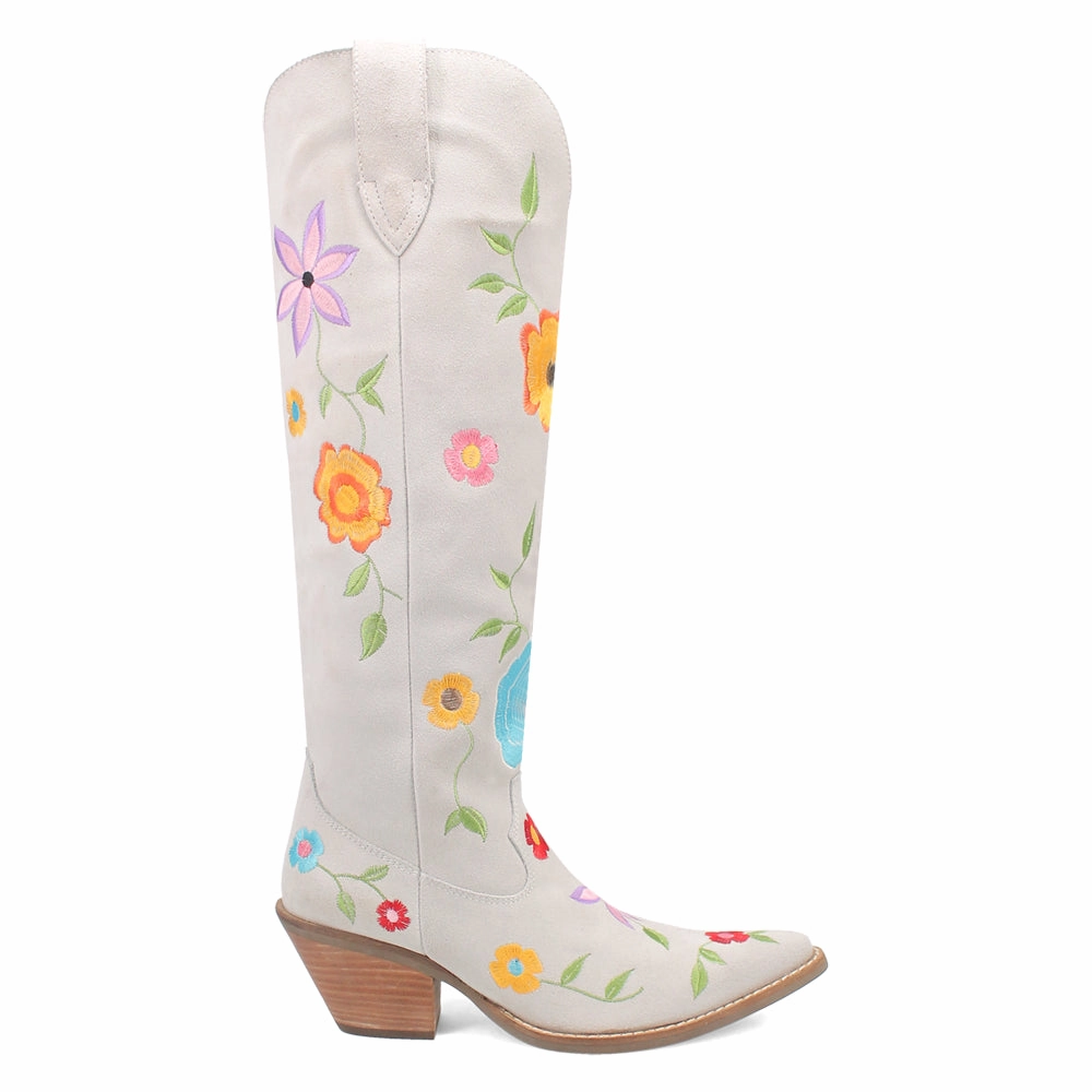 Flower Power Embroidered Floral Snip Toe Pull On Cowboy Boots Dry Guard