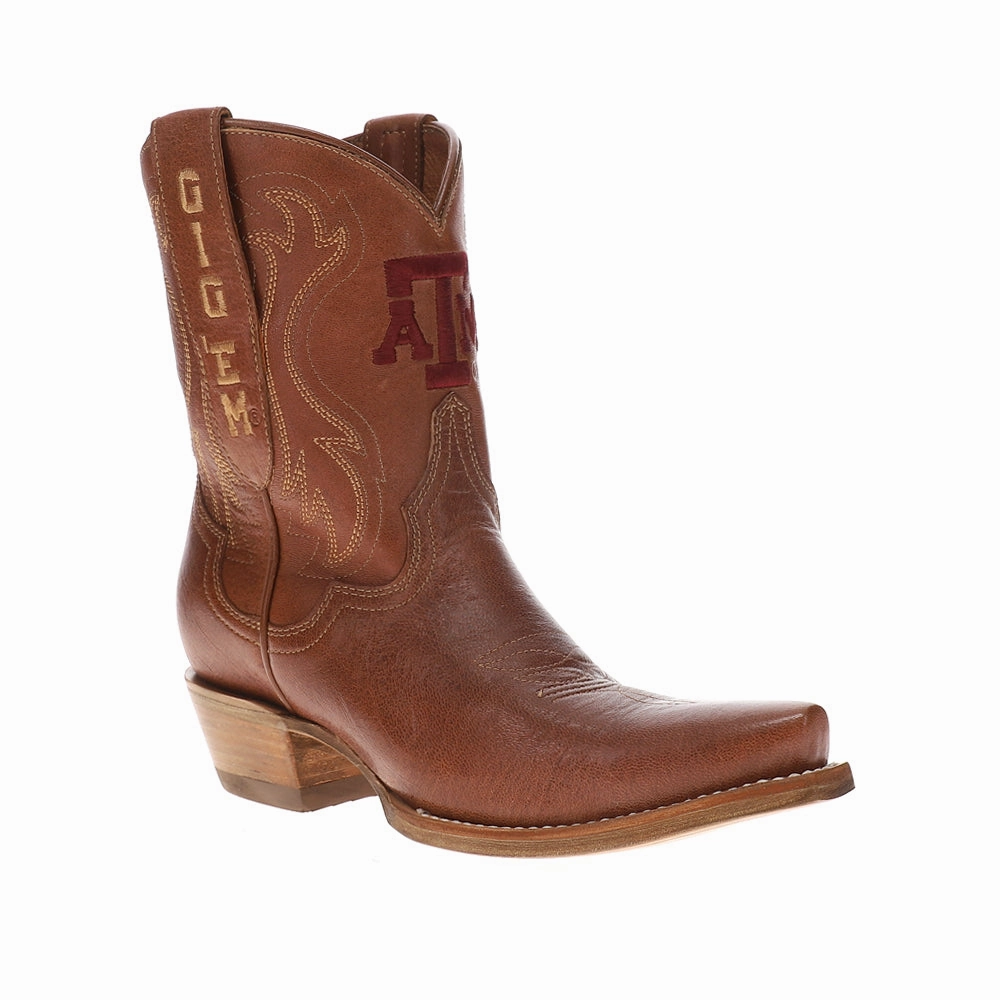 Sporty Look Texas A&M Gameday Snip Toe Pull On Cowboy Booties