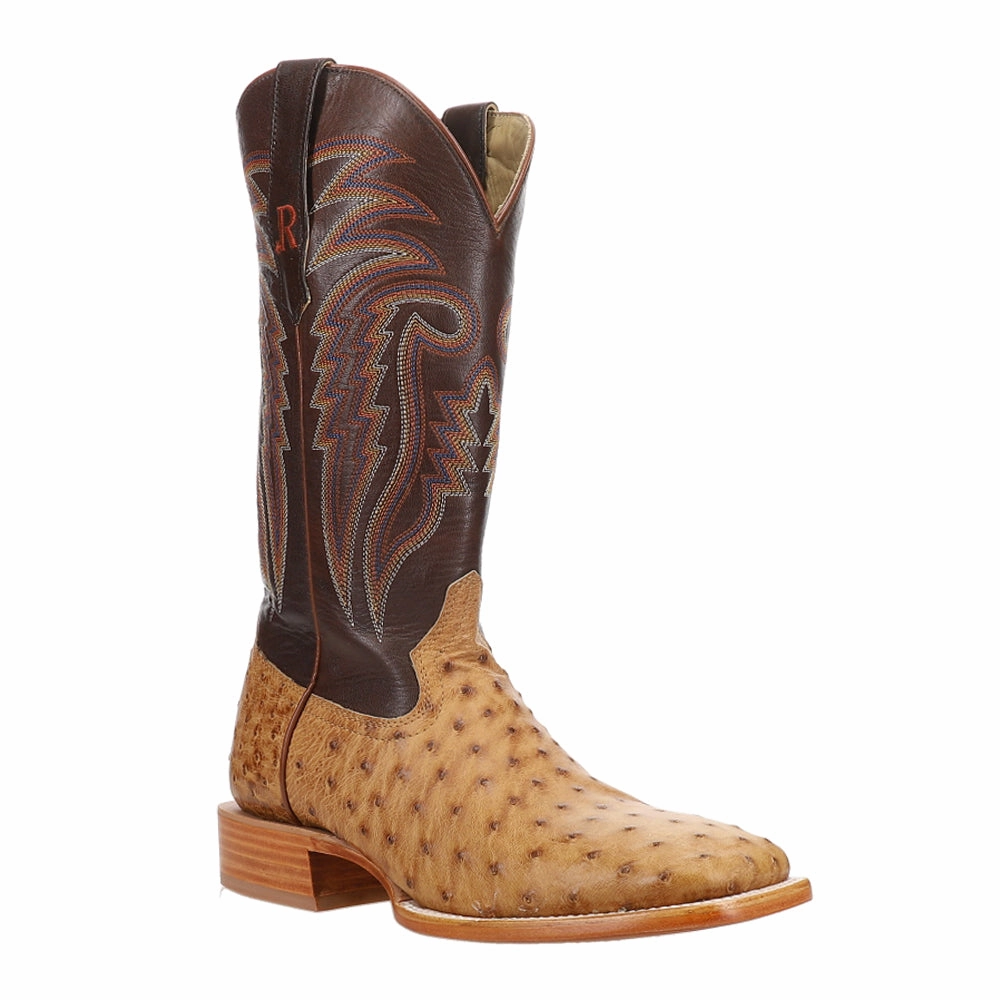 Full Quill Ostrich Embroidered Square Toe Cowboy Boots Stretch Panels