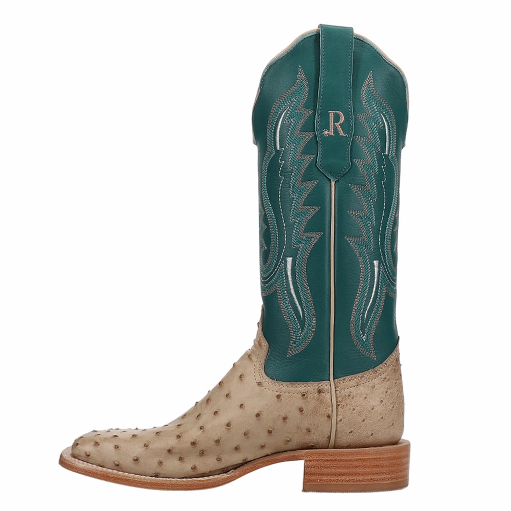 LaceUp Full Quill Ostrich Embroidered Square Toe Cowboy Boots