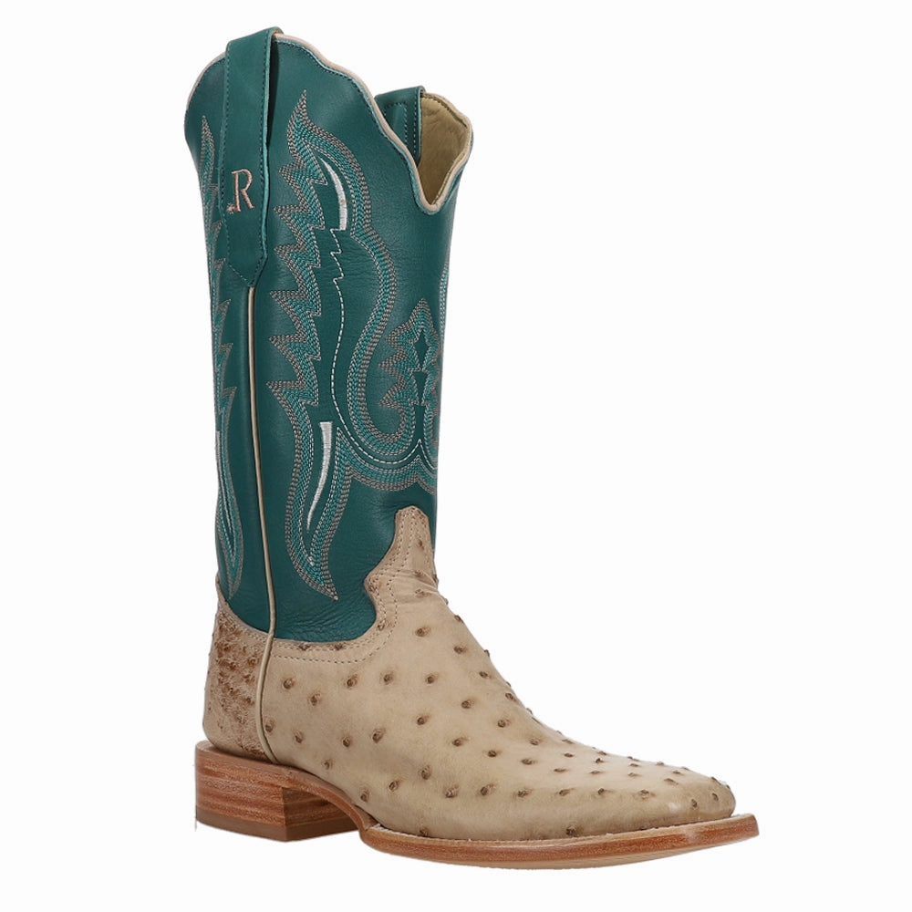 Full Quill Ostrich Embroidered Square Toe Cowboy Boots ReinforcedHeel