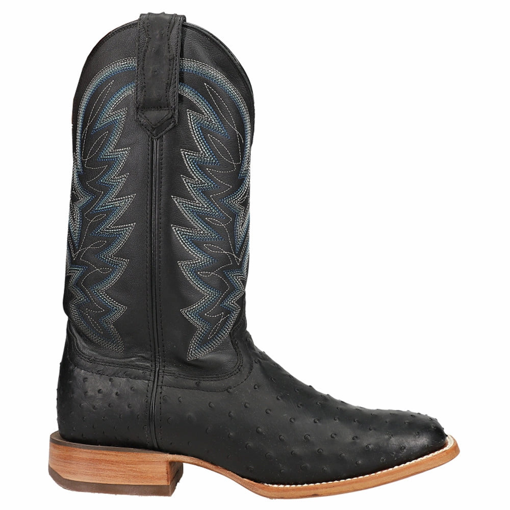 Tread Pattern Full Quill Ostrich Embroidered Square Toe Pull On Cowboy Boots