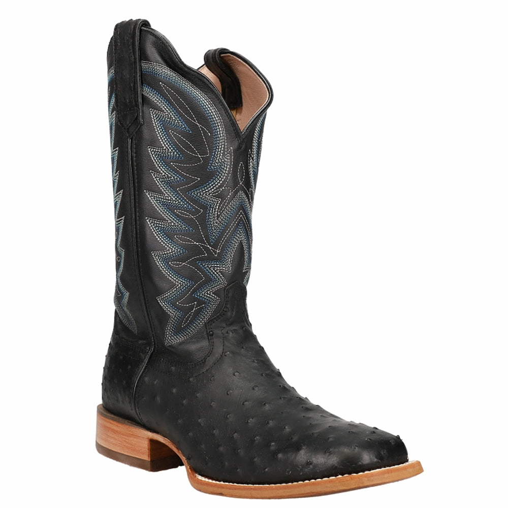 Chic Comfort Full Quill Ostrich Embroidered Square Toe Pull On Cowboy Boots