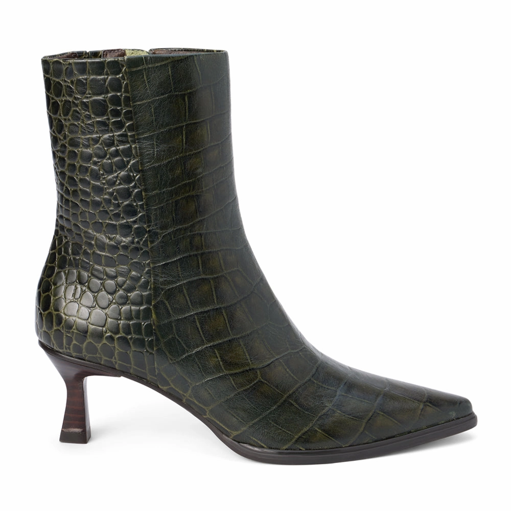 Gabbie Croc Embossed Pointed Toe Zippered Booties Enhanced grip