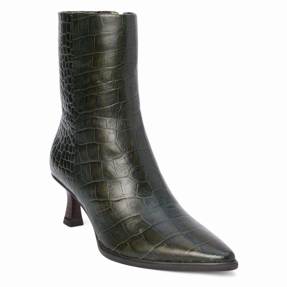 Breathable Work Commute Gabbie Croc Embossed Pointed Toe Zippered Booties