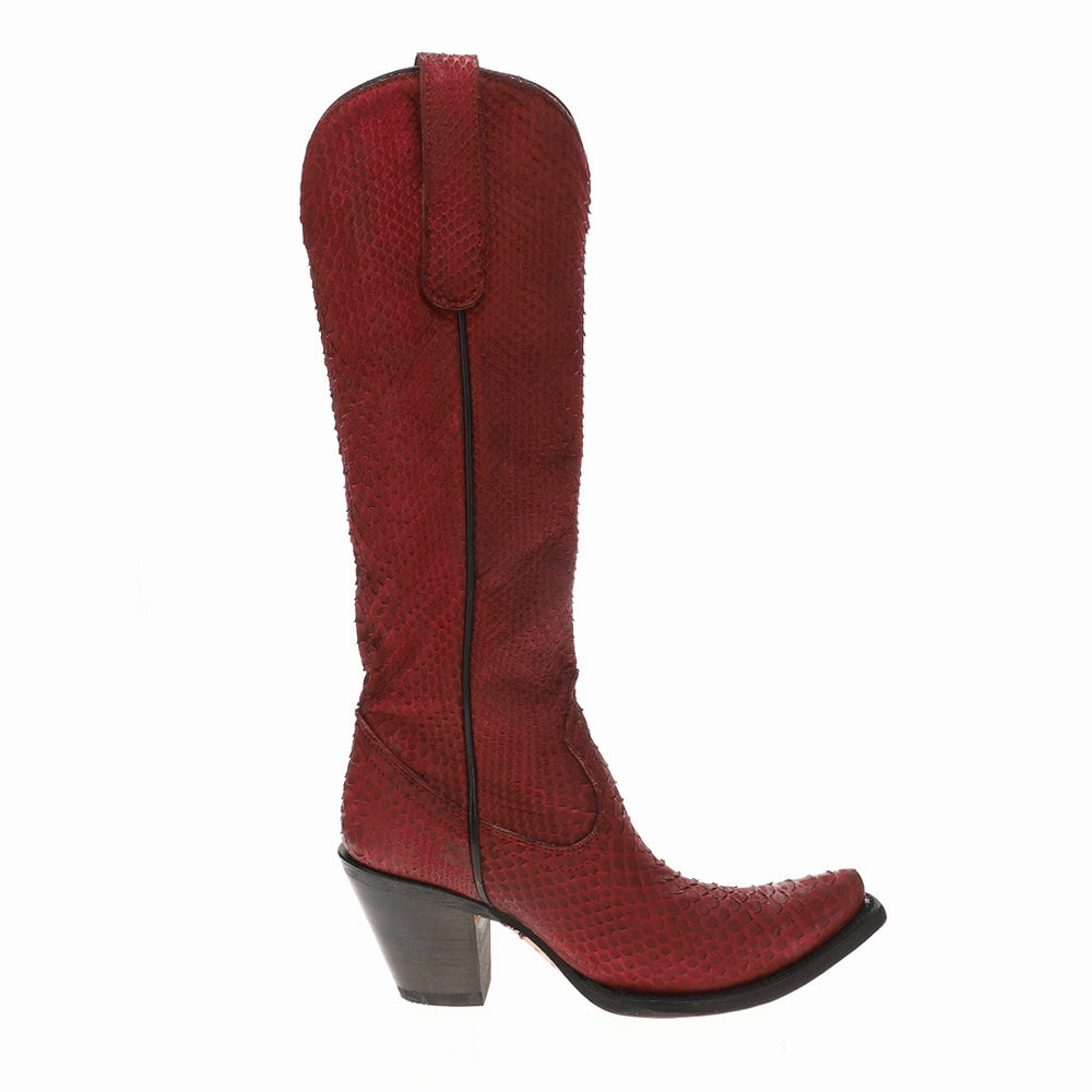Fashionable Look Eco Material Snowy Path Genuine Red Full Python Snip Toe Tall Top Cowboy Boots
