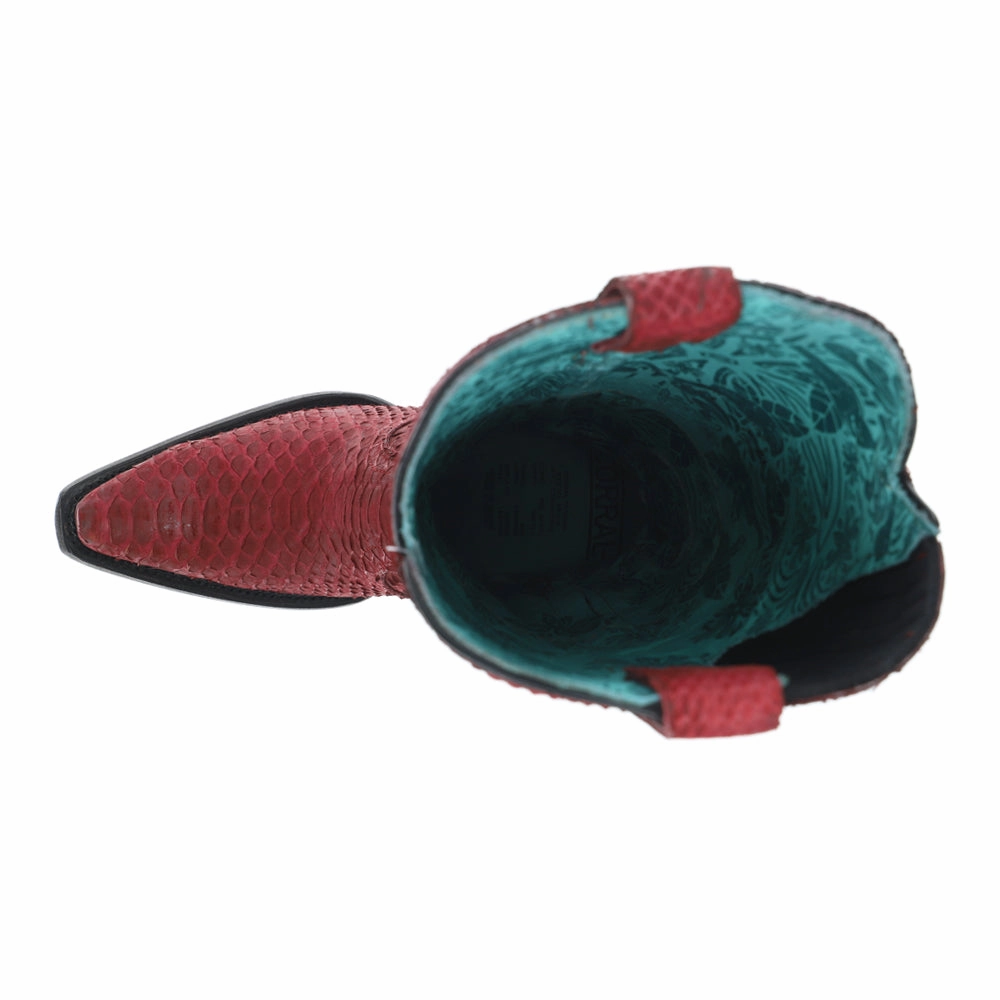 Synthetic Upper Genuine Red Full Python Snip Toe Tall Top Cowboy Boots