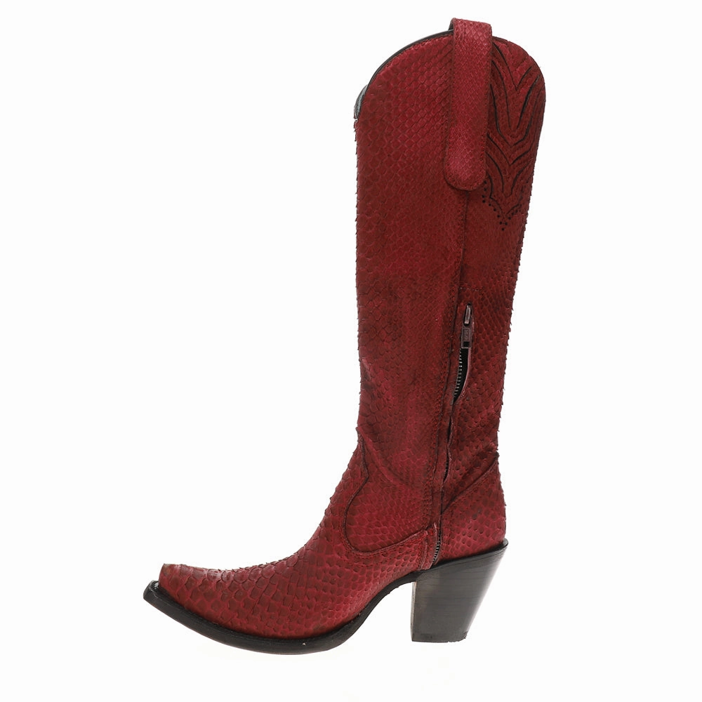 Low Profile Silhouette Lace Up Style Genuine Red Full Python Snip Toe Tall Top Cowboy Boots