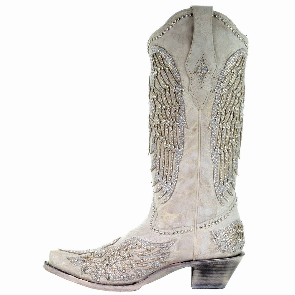 Responsive Midsole High Traction Mountain Climber Glitter Cross and Wings Snip Toe Cowboy Boots