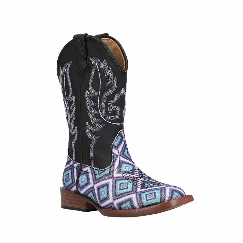 Glitter Diamonds Square Toe Cowboy Boots (Little Kid-Big Kid) Ventilated