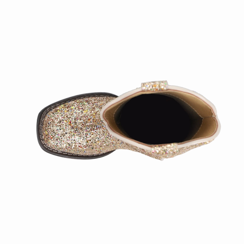 Grippy Outsole Weather Resistant User Glitter Galore Square Toe Cowboy Boots (Little Kid-Big Kid)