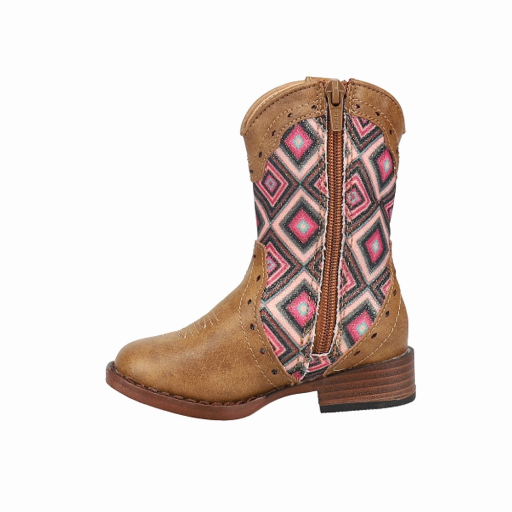 Running Glitter Geo Square Toe Cowboy Boots (Toddler)