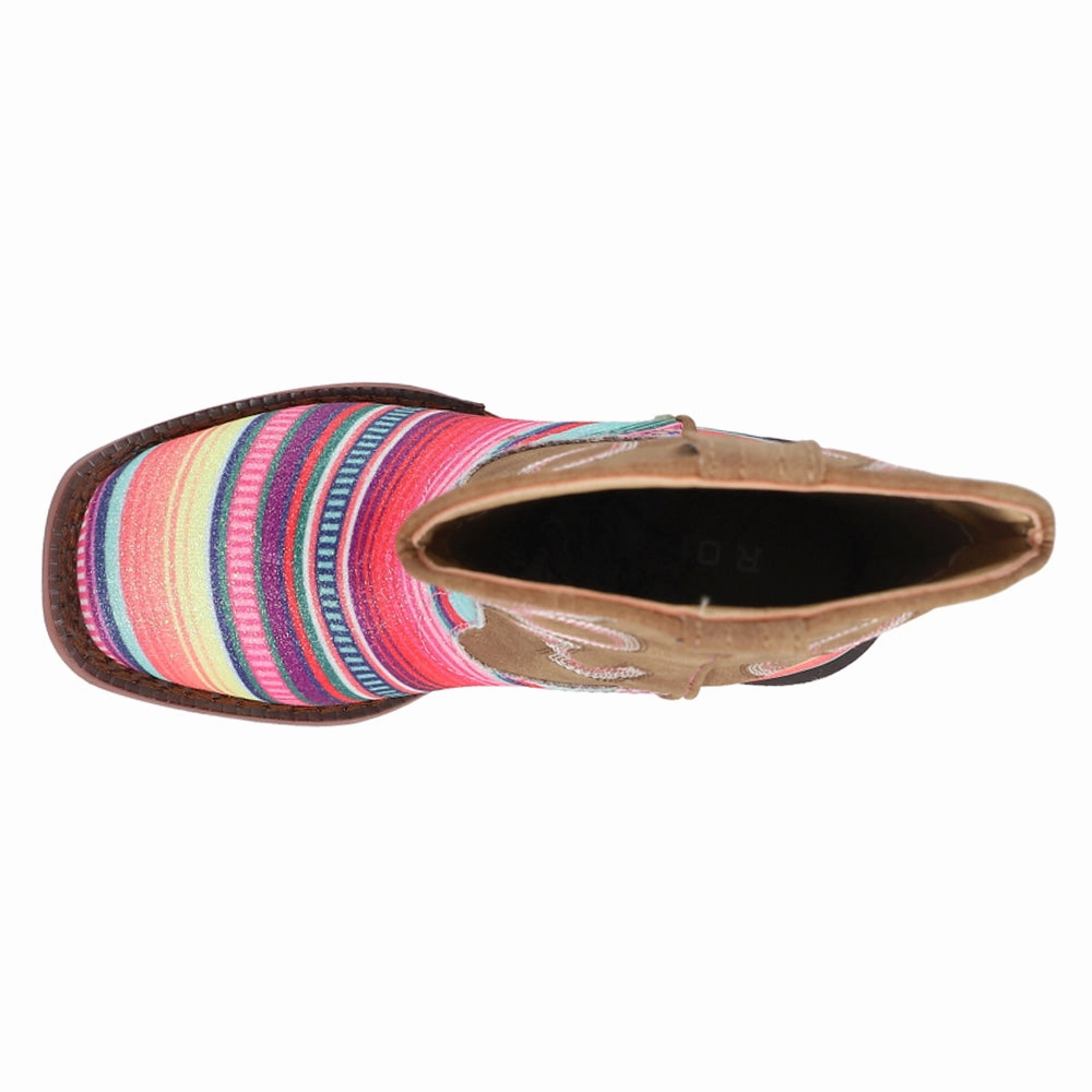 Glitter Serape Striped Embroidered Square Toe Cowboy Boots (Youth) Neutral Style