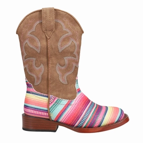 Every Condition High Lift Glitter Serape Striped Embroidered Square Toe Cowboy Boots (Youth)