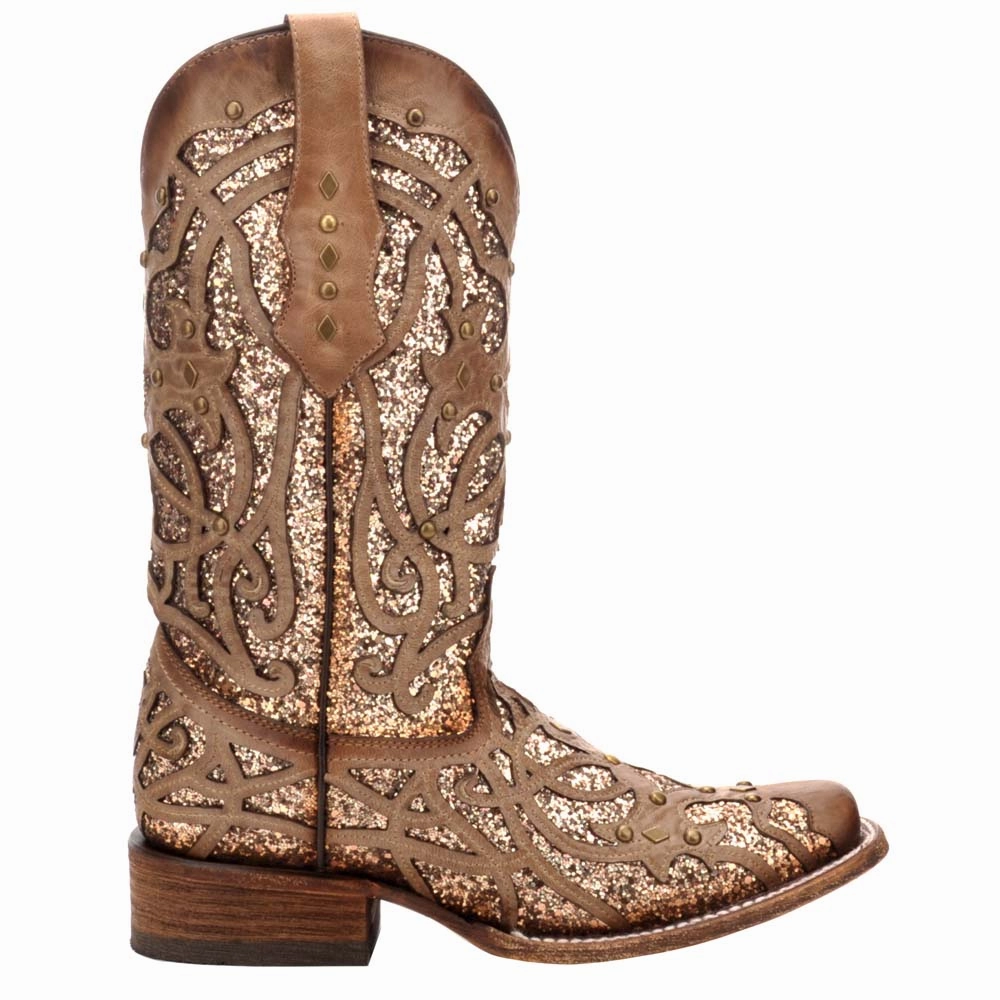 Glitter Tooled Inlay Square Toe Cowboy Boots Mud Defense Avant Mood