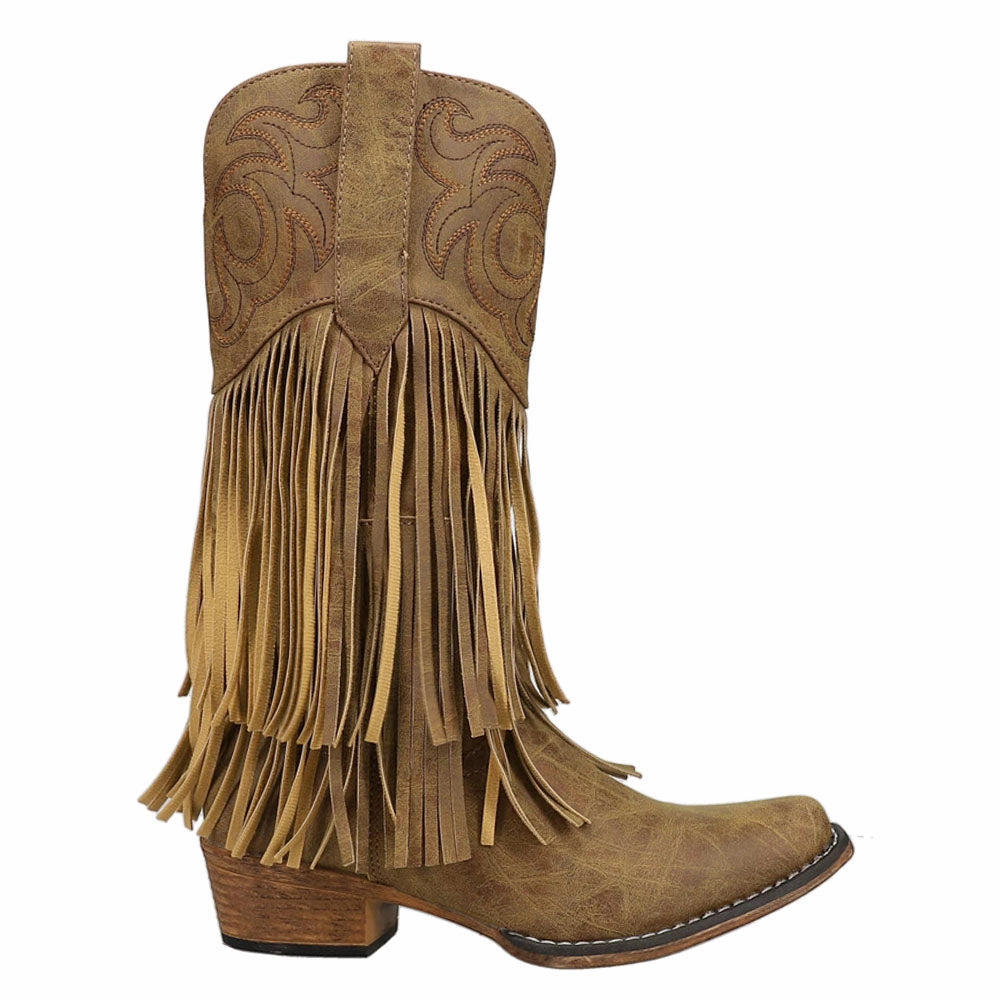 RickRack Embroidery Fringe Snip Toe Cowboy Boots Mud Resistant Weekend Wanderer Multi   Purpose