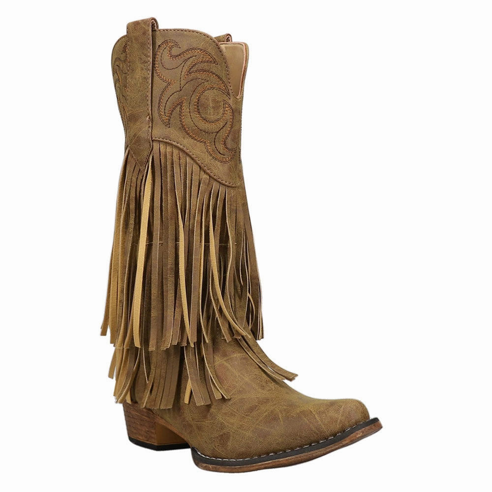 Sporty Vibe RickRack Embroidery Fringe Snip Toe Cowboy Boots