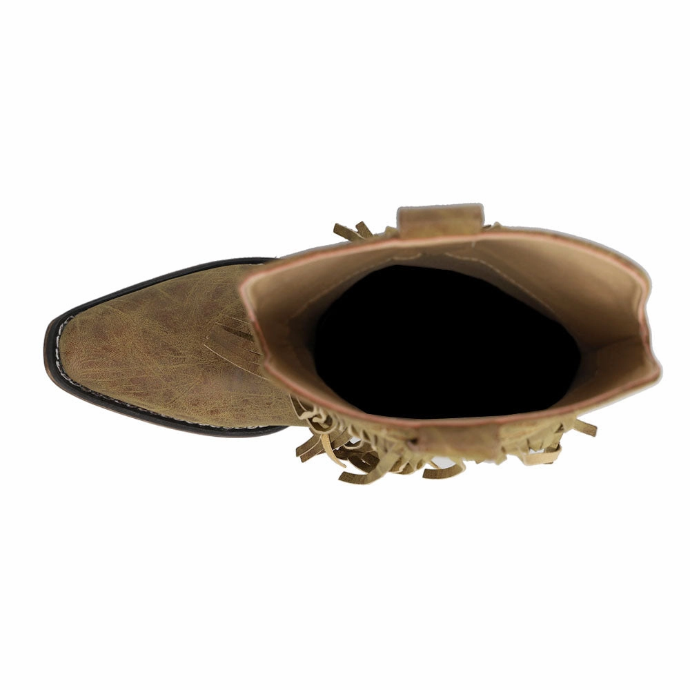 Stable Winter Trek RickRack Embroidery Fringe Snip Toe Cowboy Boots