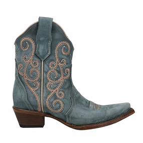 LD Distressed Triad Embroidered Snip Toe Pull On Cowboy Booties packable Compression Resistant Collar