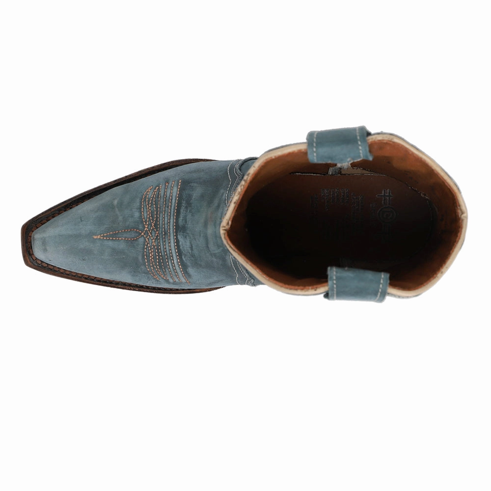 LD Distressed Triad Embroidered Snip Toe Pull On Cowboy Booties Equestrian