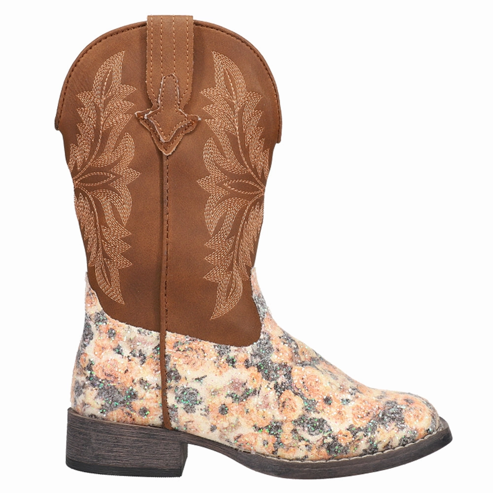 High   Quality Leather Mud Resistant Urban Commute Claire Floral Square Toe Cowboy Boots (Little Kid-Big Kid)