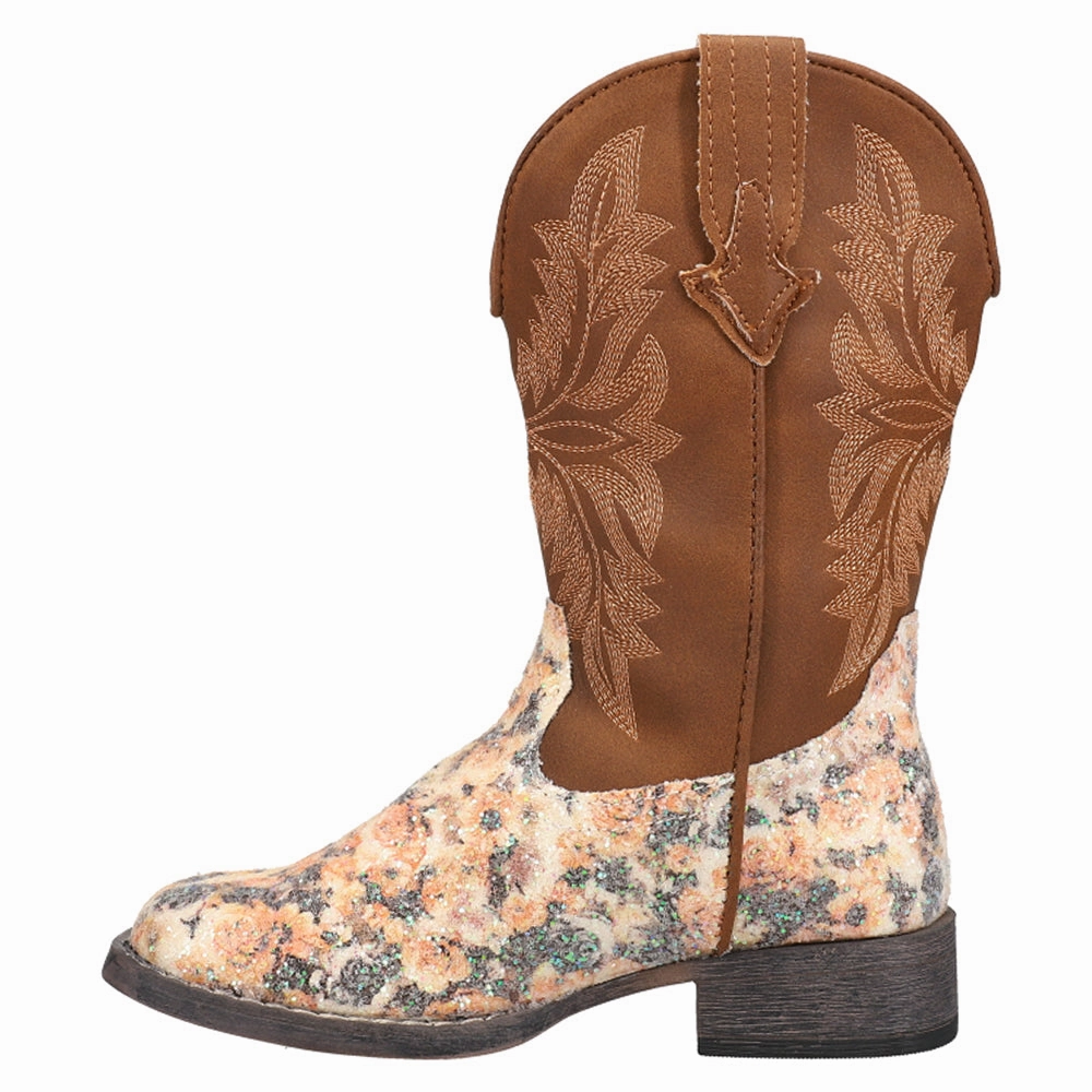 Stain Resistant All Weather Rural Traveler Claire Floral Square Toe Cowboy Boots (Little Kid-Big Kid)