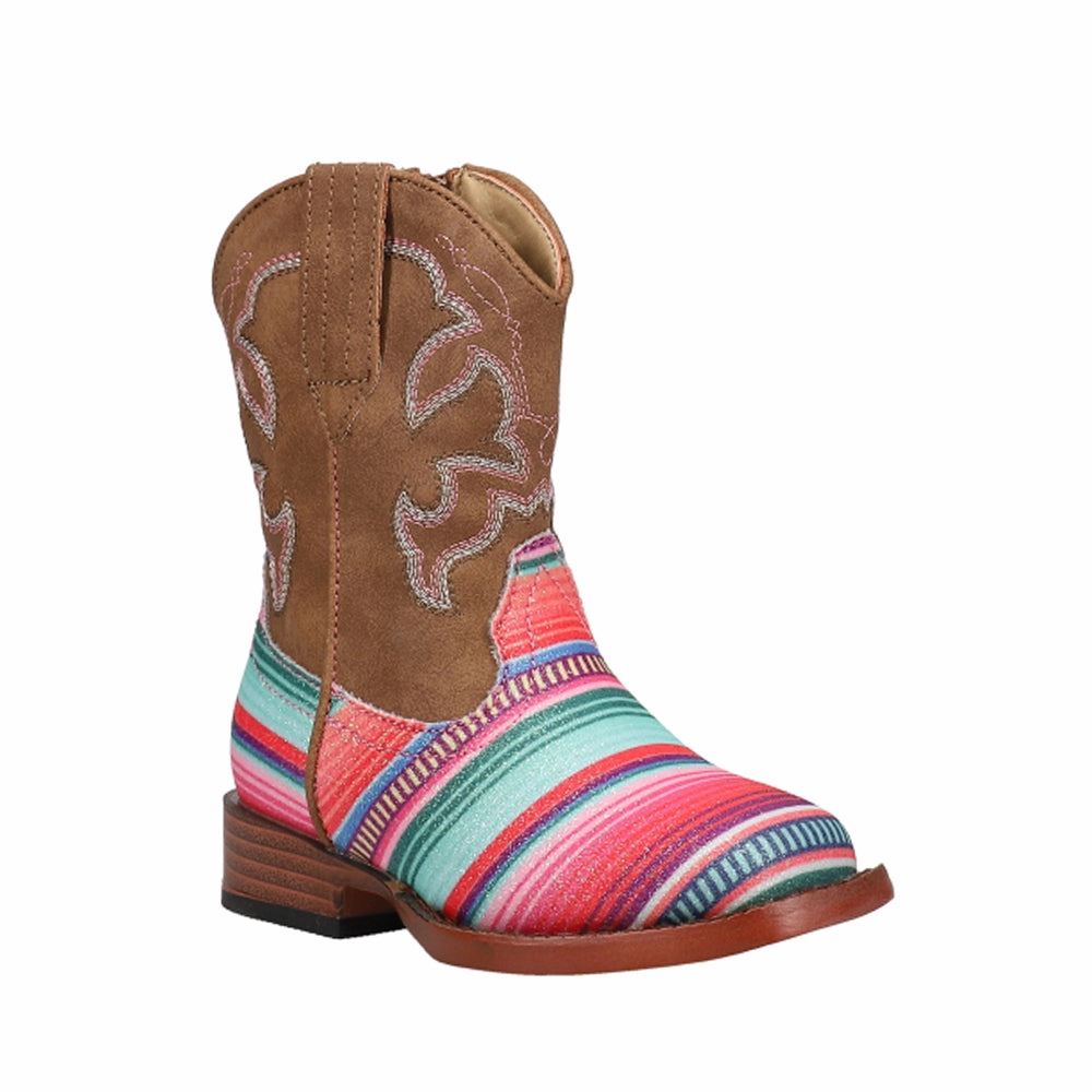 Glitter Serape Square Toe Cowboy Boots (Toddler) Durable Shell Urban Commute