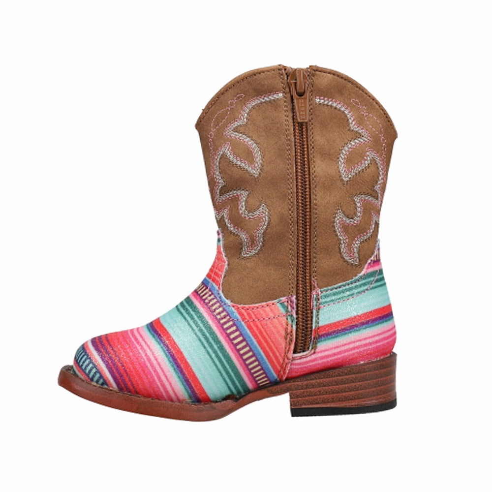Dance Floor Textile Lining Glitter Serape Square Toe Cowboy Boots (Toddler)