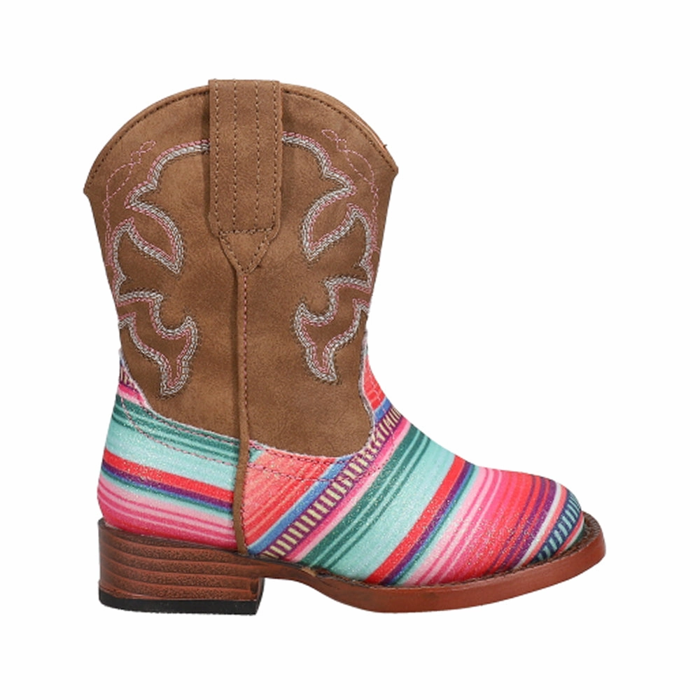 Torsional Rigidity Frame Chukka Silhouette Glitter Serape Square Toe Cowboy Boots (Toddler)