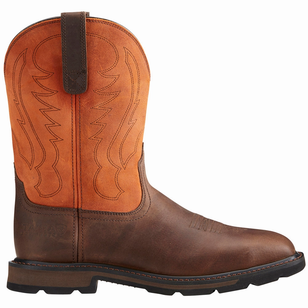 Groundbreaker 10 inch Embroidered Slip Resistant Wide Steel Toe Work Boots walkers' stability Dynamic Fit