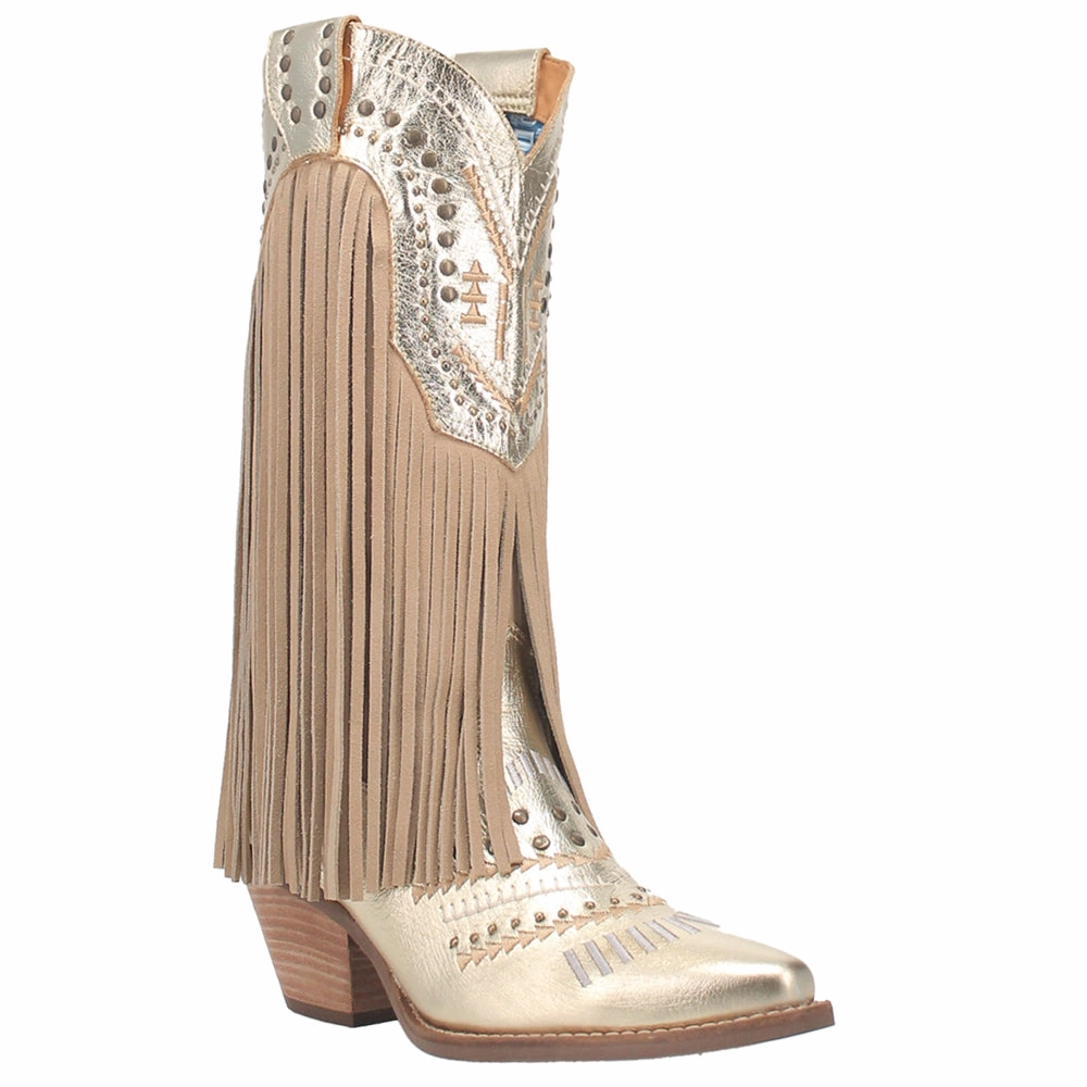Anti   Blister Soft Sole Gypsy Studded Fringe Metallic Snip Toe Cowboy Boots
