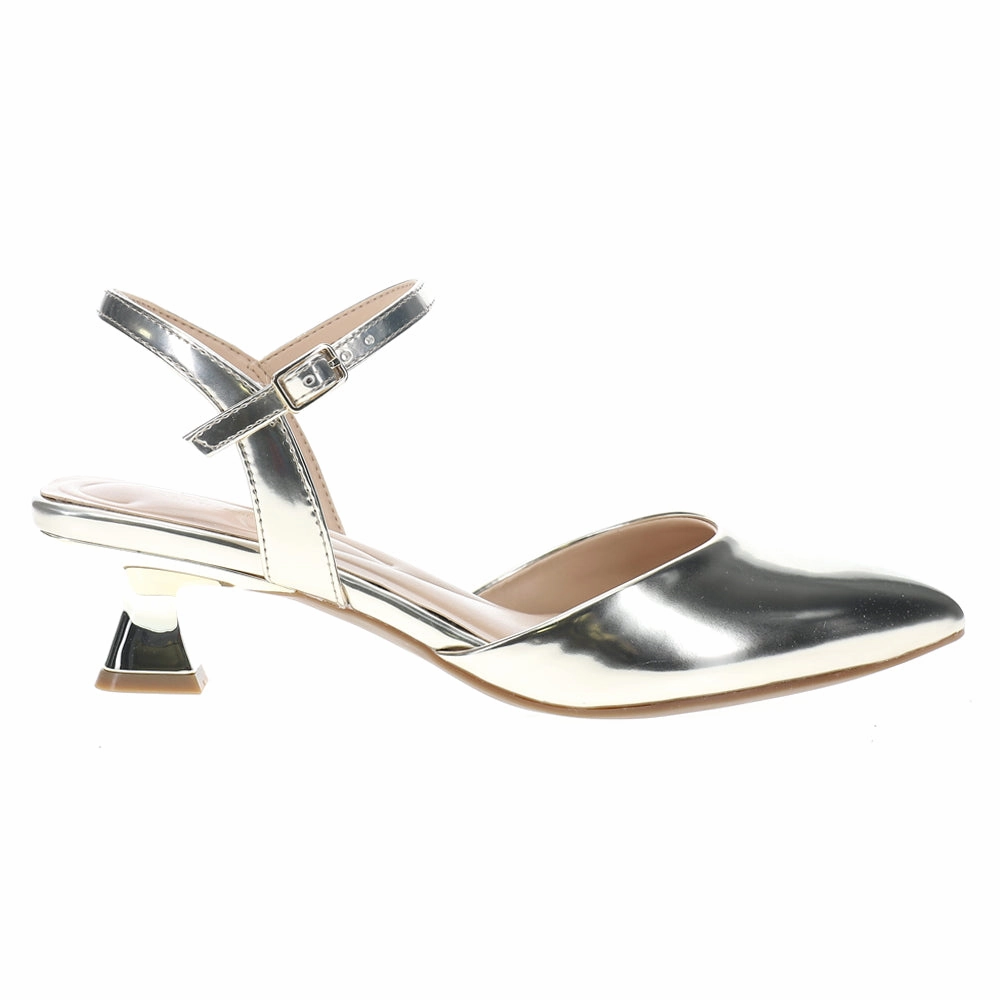 Evening Gala Base Support Halyn Metallic Pointed Toe Kitten Heel Pumps