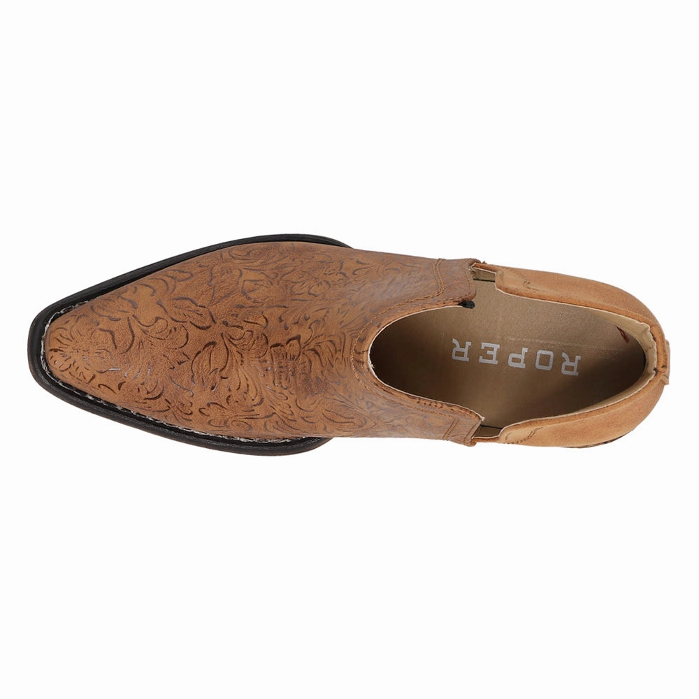 Ava Floral Embossed Snip Toe Cowboy Booties Reflective Safety Accents Trek Ready