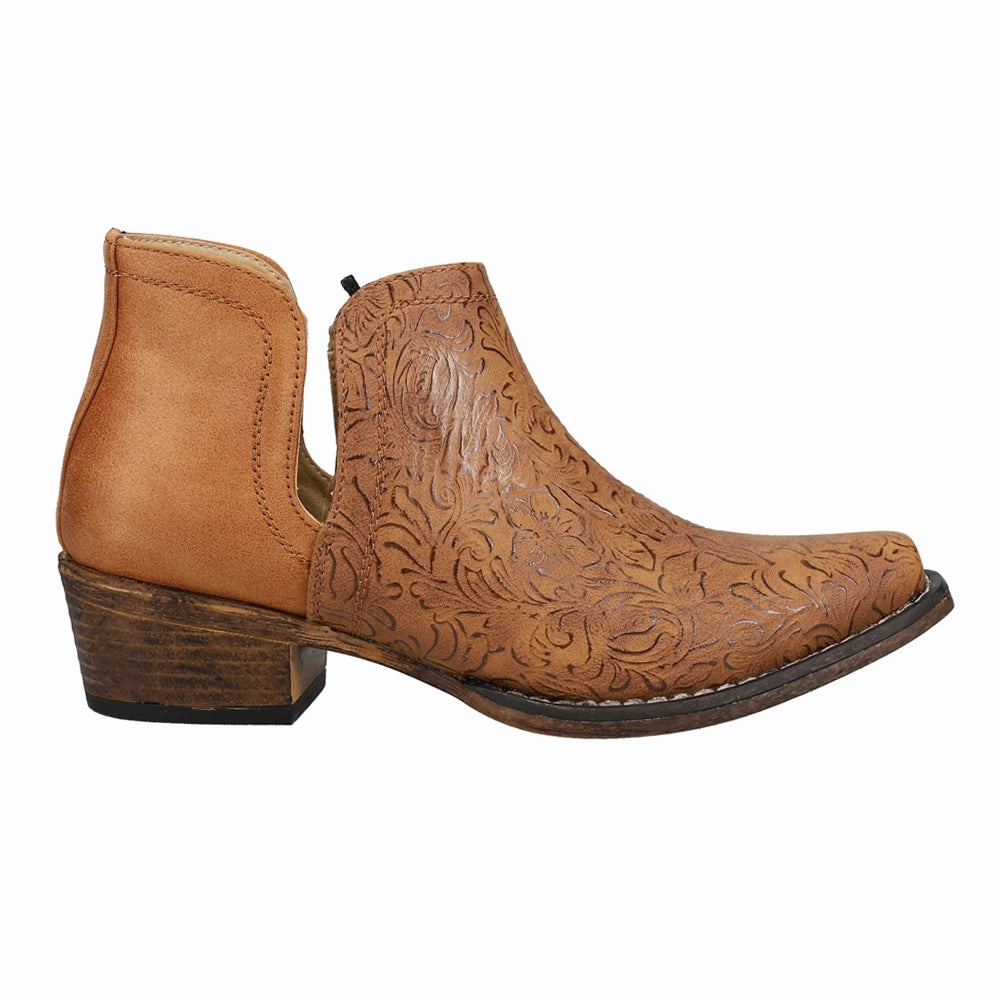 Smooth Design Ava Floral Embossed Snip Toe Cowboy Booties