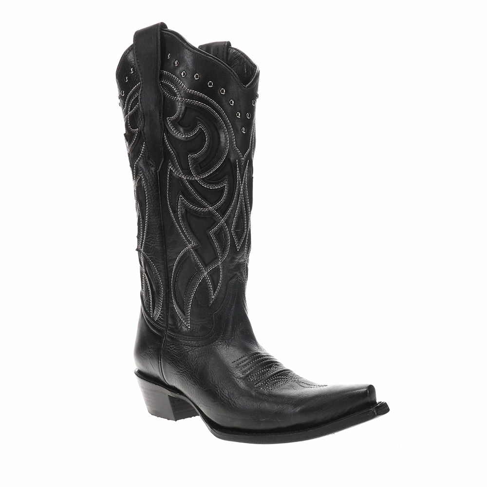 Horse Riding Embroidered Tooled Inlay Snip Toe Cowboy Boots