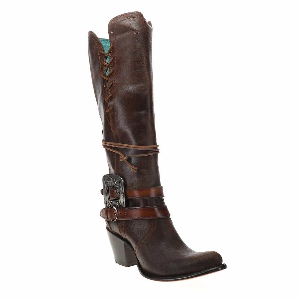 Harness and Lace Tall Round Toe Zippered Cowboy Boots All Weather Mountain Hike Grip Strong